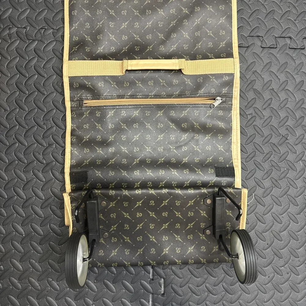 Vintage Monogrammed Folding Garment Bag/Cart w/Rolling Wheels 23” H